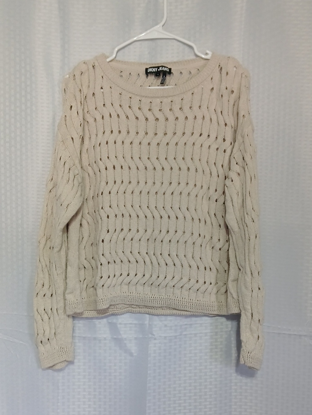 Dkny Cream Openwork Crewneck Sweater